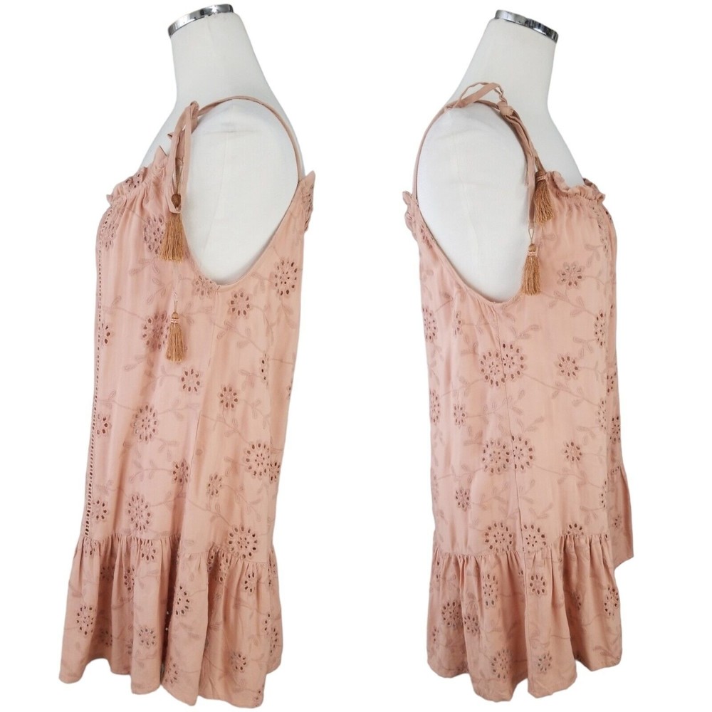 Nicole Miller Artelier Floral Eyelet Mini Dress Terracotta Pink Boho Small - Picture 7 of 14